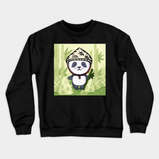 funny panda with bamboo in green panda bear Crewneck Sweatshirt